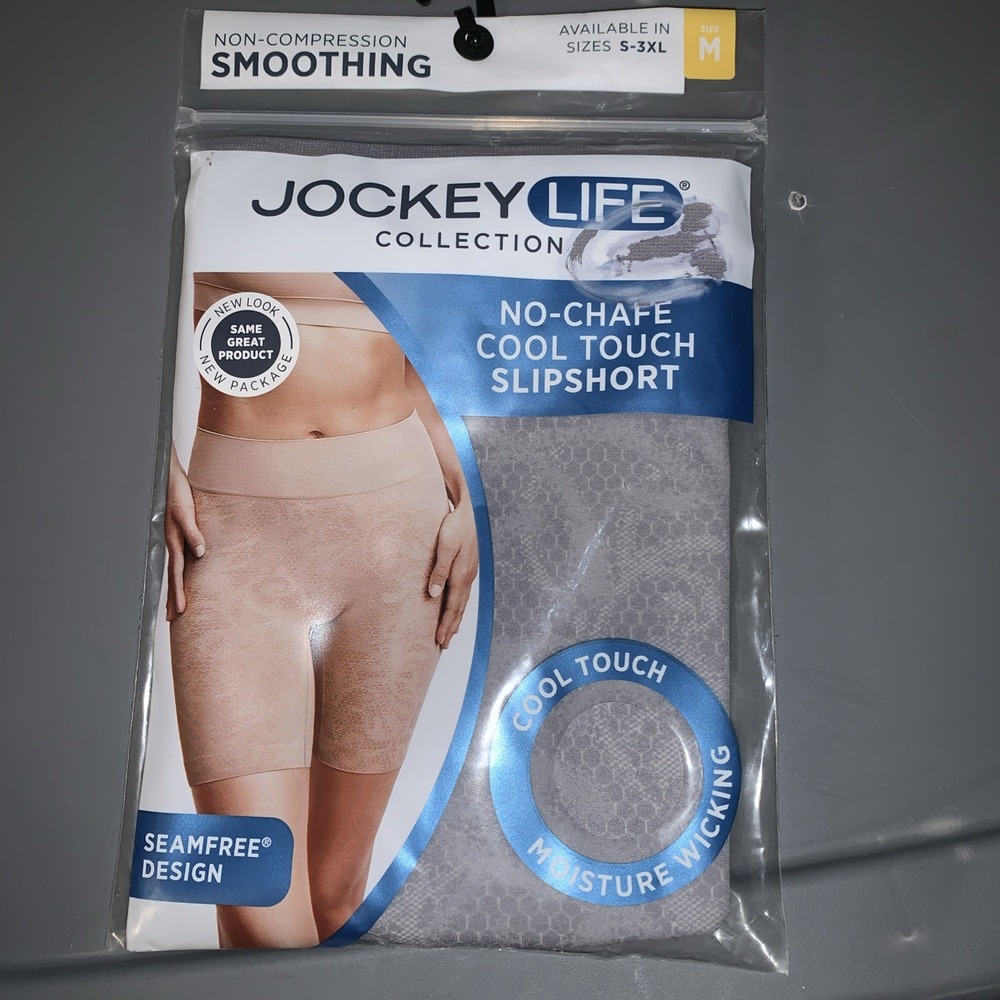 Jockey Life Slipshort Size M Gray No Chafe‎ Cool Touch Seam Free Smoothing